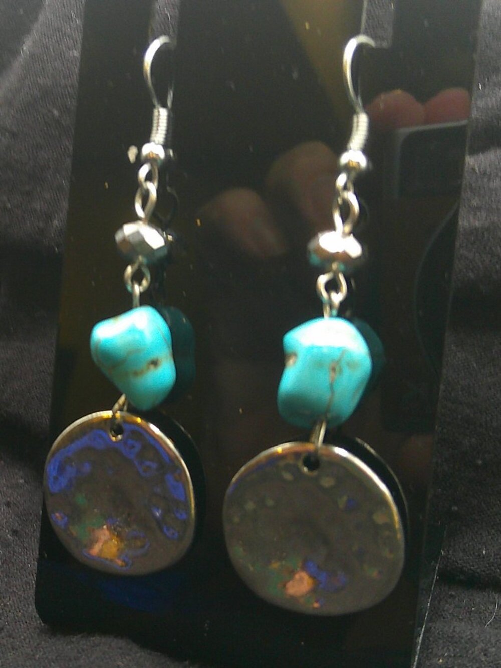 Silvertone and Turquoise Dangle Earrings